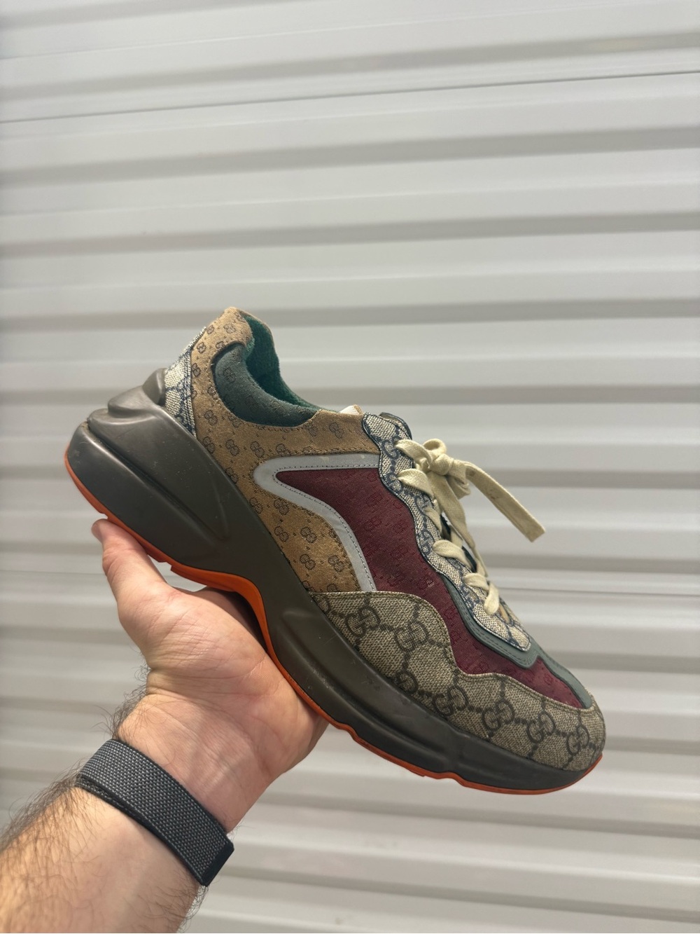 Gucci Rhyton Brick Red Men’s Brown GG Sneakers SZ 10